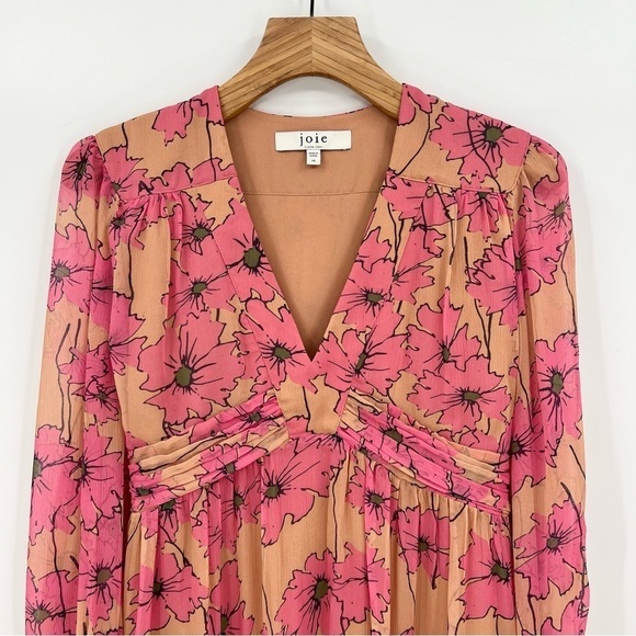 Joie Kaz Silk Floral Midi Dress in Sandstorm Multi Floral Size XS - Picture 8 of 15